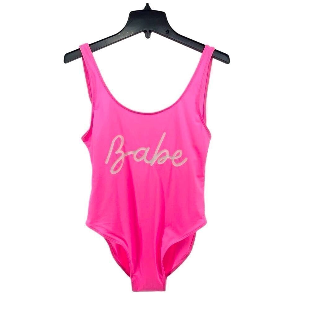 Hot Pink “Babe” Graphic One-Piece Swimsuit Women’s Size Large Pool Party Vibes